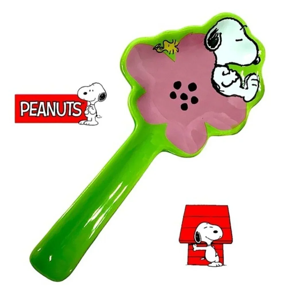 Snoopy Woodstock Spoon Rest Glazed Ceramic Functional Art Watermelon Pink Green